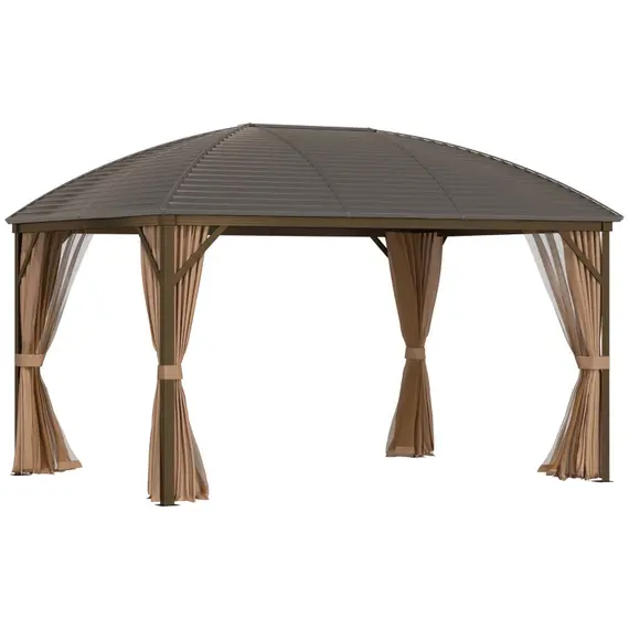 Buy Outsunny 4 x 3(m) Patio Aluminium Gazebo Hardtop Metal Roof Canopy Party Tent Garden Outdoor Shelter with Mesh Curtains & Side Walls, Brown, 2 image