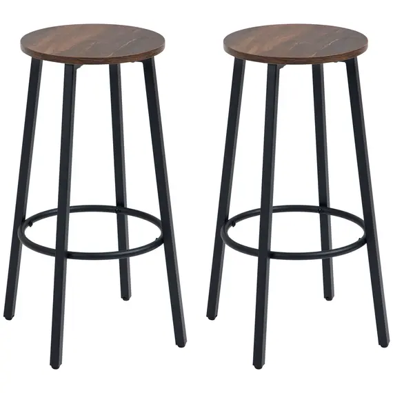 Buy Bar Stools, Set of 2 Kitchen Breakfast Stools with Sturdy Steel Frame, Industrial Tall Bar Chairs, 65cm High Seat, Rustic Brown