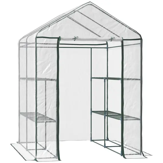 Buy Walk in Greenhouse with 3-Tier 8 Shelves, Green House with Hemmed Cover, Roll-up Zipped Door, Steel Frame, 143 x 143 x 195cm
