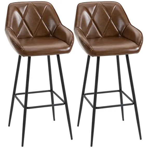 Buy Retro Bar Stools Set of 2, Breakfast Bar Chairs with Footrest, Kitchen Stools with Backs and Steel Legs, for Dining Area and Home Bar, Brown