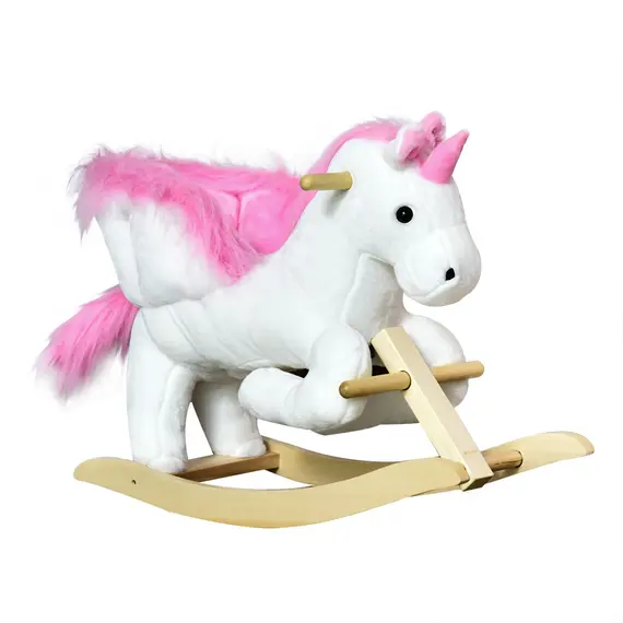 Buy Kids Rocking Horse Unicorn Wooden Plush Ride On Chair Toy with Music 1.5-3 Years