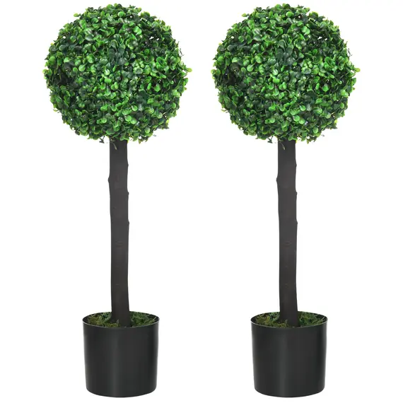 Buy Set of 2 Artificial Plants Boxwood Ball Trees in Pot Fake Plants for Home Indoor Outdoor Decor, 20x20x60cm, Green