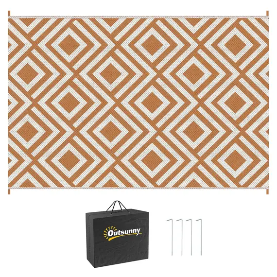Buy Reversible Outdoor Rug, Plastic Straw Mat w/ Carry Bag Ground Stakes for Garden RV Picnic Beach Camping 182x274cm Brown
