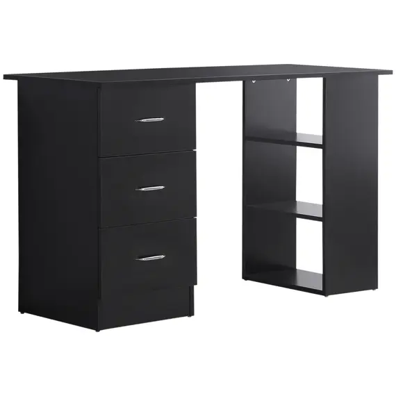 Buy Computer Desk, Writing Table, PC Workstation with 3 Storage Shelves and Drawers, Silver Handle, for Home Office, Black, Colour: Black