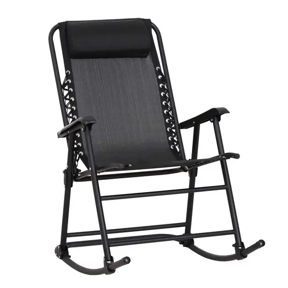 Buy Garden Rocking Chair Folding Outdoor Adjustable Rocker Zero-Gravity Seat with Headrest Camping Fishing Patio Deck, 90 x 64 x 110 cm - Black