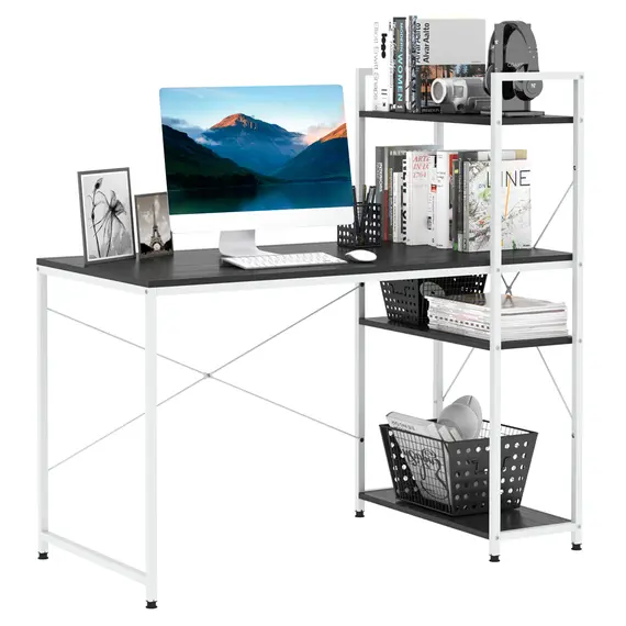 Buy Computer Desk with Storage Shelves on Left or Right, Industrial Reversible Writing Desk for Home Office, Study, Easy Assembly, 120 x 64 x 121cm, Black and White