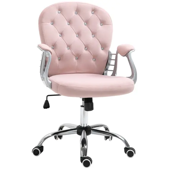 Buy Office Chair, Swivel Desk Chair, Velvet Vanity Chair with Adjustable Height and Rolling Wheels for Home Work Study, Pink