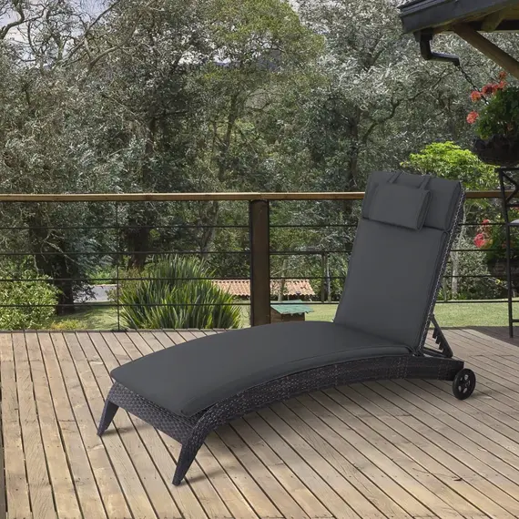 Buy Garden Sun Lounger Chair Cushion Reclining Relaxer Indoor Outdoor Grey, 2 image