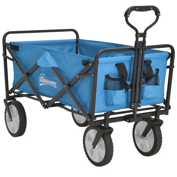 Buy 90L Festival Trolley on Wheels, Folding Camping Trolley Cart with Adjustable Handle, Portable for Outdoor, Garden, Shopping, Fishing, Blue