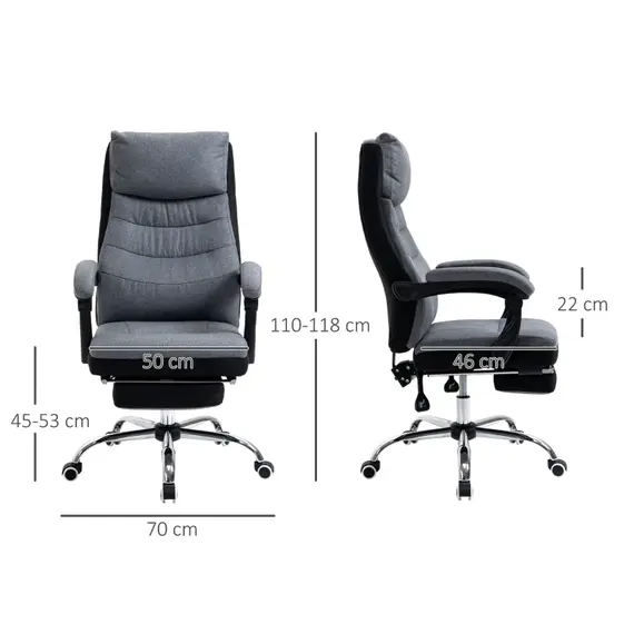 Buy Vinsetto High Back Executive Office Chair, Reclining Computer Chair with Adjustable Height, Swivel Wheels and Retractable Footrest, Grey, 5 image