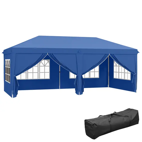 Buy 3 x 6 m Garden Pop Up Gazebo, Wedding Party Tent Marquee, Water Resistant Awning Canopy with Sidewalls, Windows, Carry Bag, Blue