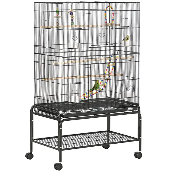 Buy Large Bird Cage Budgie Cage with Stand, Toys, Wheels, Accessories, Storage Shelf for Canaries, Finches, Lovebirds, Parakeets - Black, 79 x 49 x 133 cm