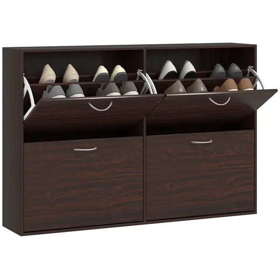 Buy Wooden Modern Design 4 Drawer Shoes Cabinet Pull Down Shelf Storage Organiser Entrance Hallway Furniture - Dark Brown