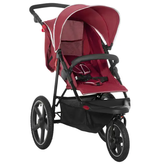 Buy Foldable Three-Wheeler Baby Stroller w/ Canopy, Storage Basket - Red