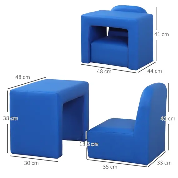 Buy Kids Mini Sofa 3 in 1 Table Chair Set Children Armchair Seat Relax Game Playroom Seater Girl Boys Blue, 4 image