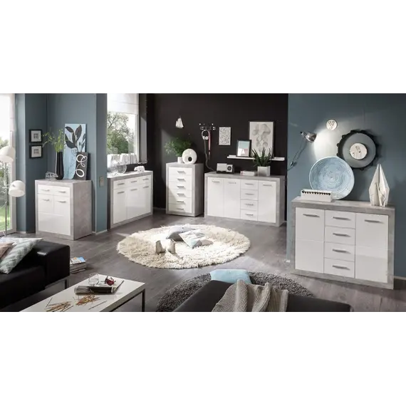 Buy Pietra Tallboy Chest of Drawers Grey and White Gloss 6 DRW - 2705 - NEW !!, 2 image