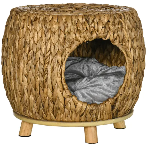 Buy Wicker Cat Bed Cat House Stool with Washable Cushion, 44 x 43 x 41cm