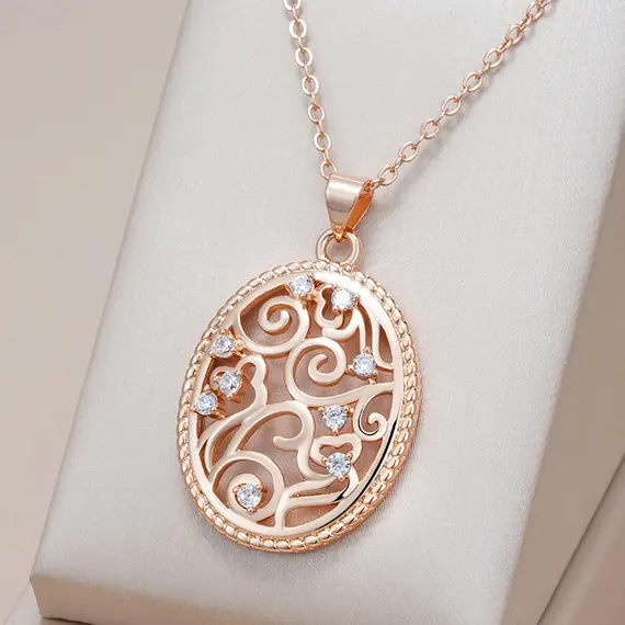 Buy Classic Luxury 14K Gold Filled Ethnic Pattern Lab Created Diamonds Necklace​, 2 image