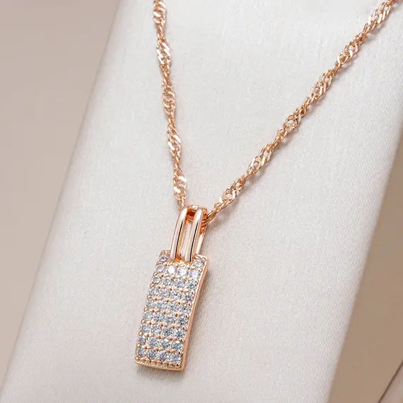 Buy Excellent 14K Gold Filled Rectangular Necklace with Lab Created Diamonds, 2 image