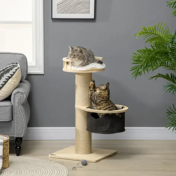 Buy 84cm Cat Tree, Kitty Activity Center with Hammock & Bed, Cat Tower with Jute Scratching Post, Natural, 3 image
