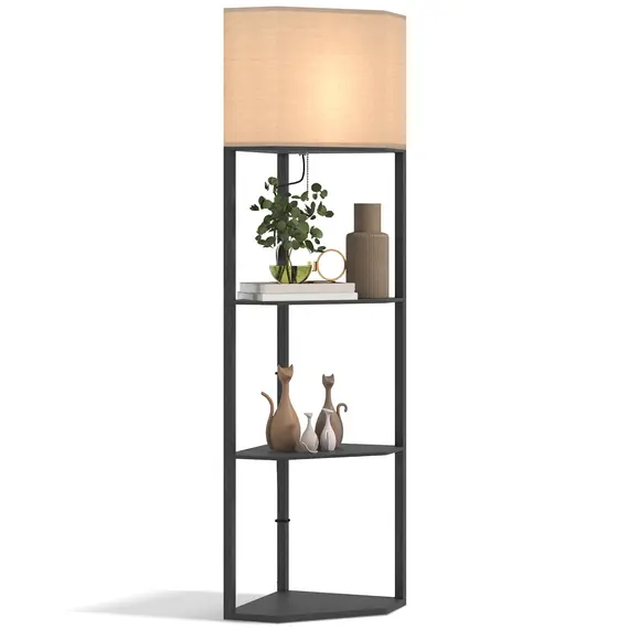 Buy Corner Floor Lamp with Shelves, Modern Tall Standing Lamps for Living Room, Bedroom, with Chain Switch Bulb not Included, Black