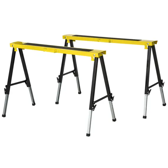 Buy 2PCS Saw Horse Twin Pack Folding Workbench Adjustable Metal Trestle Stands with Non-slip EVA Surface for Sawing Work Max Load 100kg