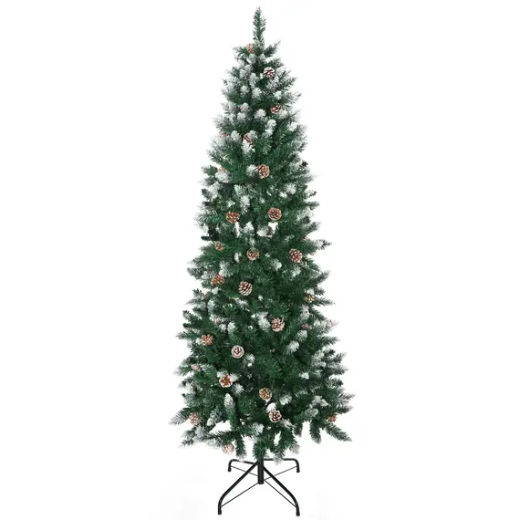 Buy 6 Ft Snow Artificial Christmas Tree with Realistic Branches, Pine Cone, for Indoor Decoration, Green White