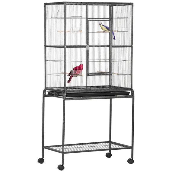Buy Large Bird Cage Budgie Cage with Stand, Storage Shelf, Wood Perch for Parrot Canary Parakeet Cockatiels, 81 x 48 x 162.5 cm
