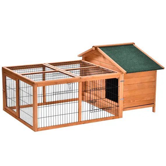 Buy Wooden Rabbit Hutch Outdoor, Guinea Pig Hutch, Detachable Pet House Animal Cage with Openable Run & Roof Lockable Door Slide-out Tray 146 x 95 x 69cm