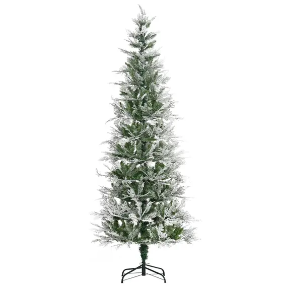 Buy 7 Ft Pencil Snow Flocked Artificial Christmas Tree with Realistic Cypress Branches, Auto Open, Green