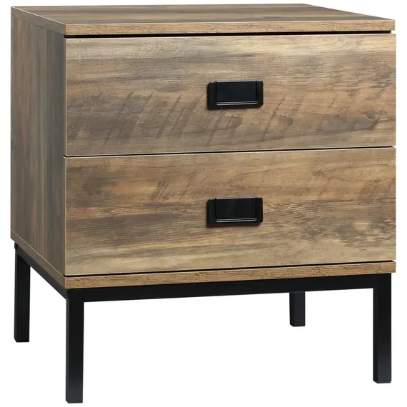 Buy Retro Bedside Table, End Side Table with 2 Drawers, Metal Frame for Bedroom, Living Room, Coffee