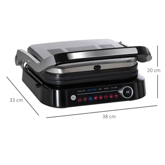 Buy HOMCOM Health Grill & Panini Press, 2100W Electric Non-stick Grill with 180В° Flat Open, Drip Tray, Removable Plate, Spatula and 8 Automatic Settings, 3 image