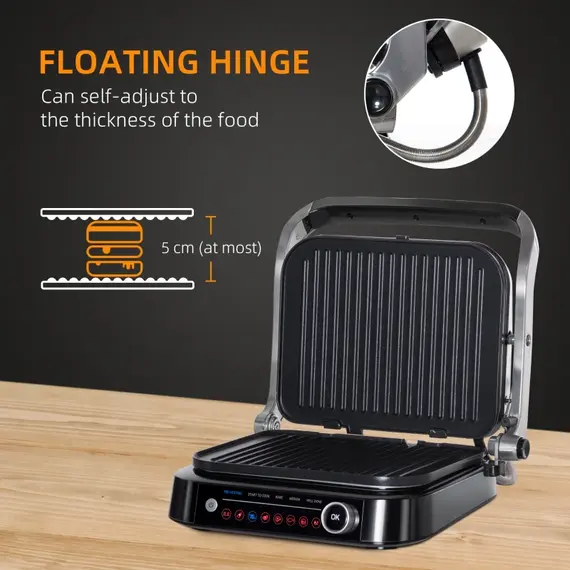 Buy HOMCOM Health Grill & Panini Press, 2100W Electric Non-stick Grill with 180В° Flat Open, Drip Tray, Removable Plate, Spatula and 8 Automatic Settings, 4 image