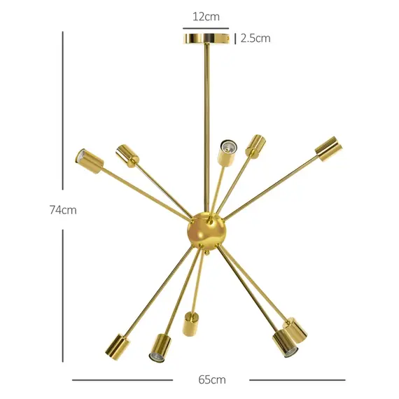Buy Modern Sputnik Ceiling Lights, 10-Light Chandelier for Bedroom Living Room with E27 Base, 65x65x78.5cm, Gold Tone, 3 image