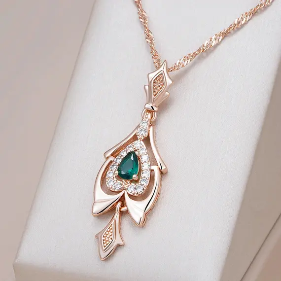 Buy Amazing Vintage 14K Gold Filled Flower Green Necklace with Lab Created Diamonds