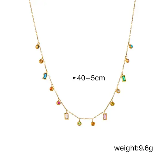 Buy Dazzling 18K Gold Plated Baguette Rainbow Zircon Crystals Fashion Necklace, 9 image