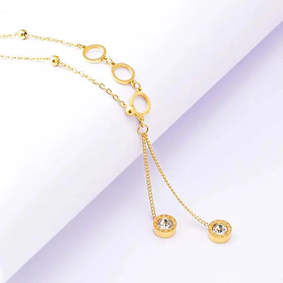 Buy Dazzling Roman Numerals 18K Gold Plated  Zircon Crystals Fashion Necklace, 5 image