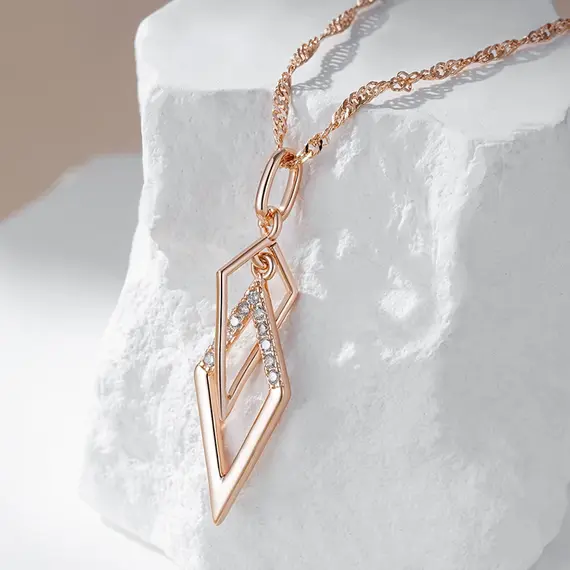 Buy Fabulous 14K Gold Filled Stylish Rhombus Hollow Lab Created Diamonds Necklace, 2 image