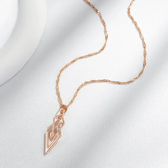 Buy Fabulous 14K Gold Filled Stylish Rhombus Hollow Lab Created Diamonds Necklace, 4 image