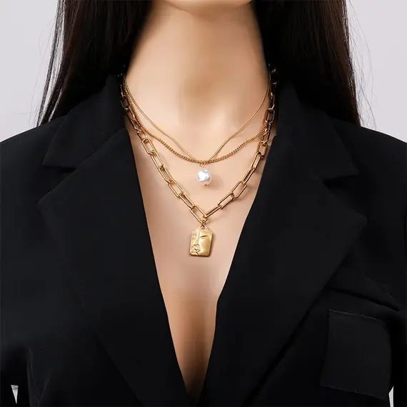 Buy Fascinating 18K Gold Plated Portrait Pendant Necklace - Elegance and Strength, 2 image