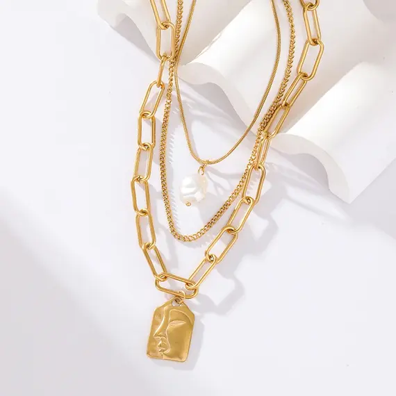 Buy Fascinating 18K Gold Plated Portrait Pendant Necklace - Elegance and Strength, 4 image