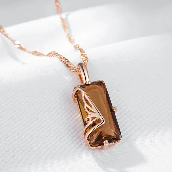 Buy Fashion 14K Rose Gold  Filled Light Brown Zultanite Pendant Necklace, 3 image