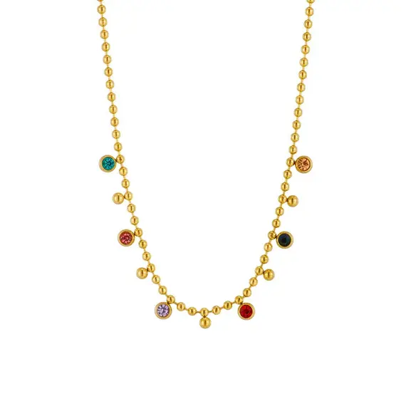 Buy High Quality Necklace with Colourful Zircon Crystals Titanium Steel Round Beads, 3 image