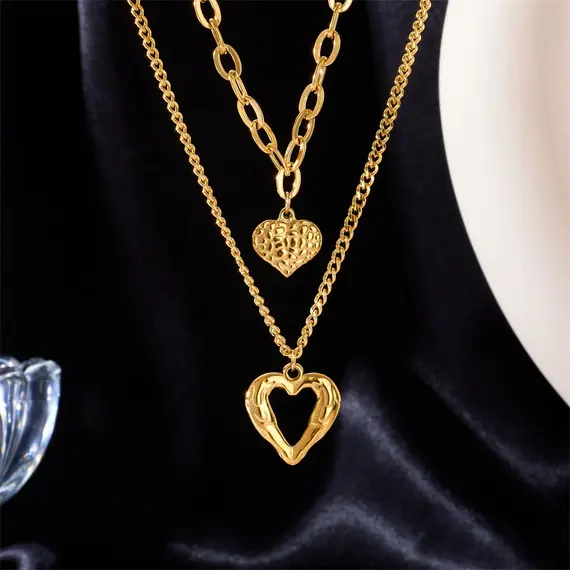 Buy Luxury 18K Gold Plated Titanium Steel Double Heart Necklace