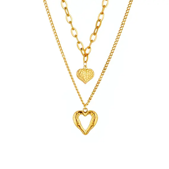 Buy Luxury 18K Gold Plated Titanium Steel Double Heart Necklace, 7 image