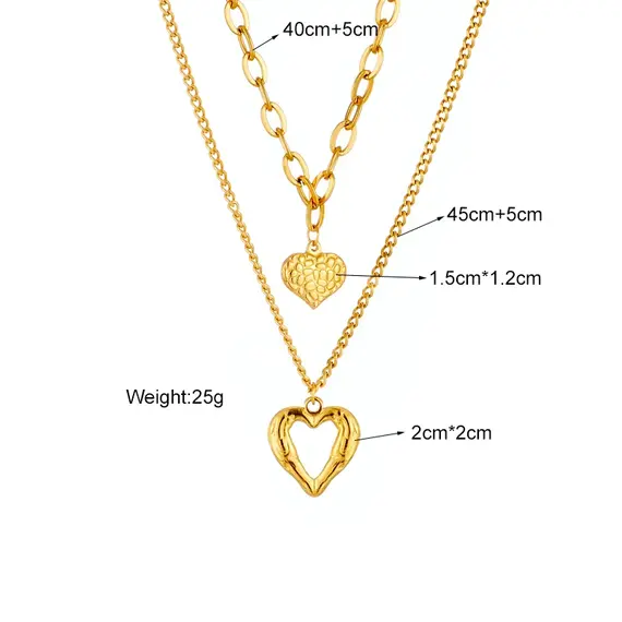 Buy Luxury 18K Gold Plated Titanium Steel Double Heart Necklace, 8 image