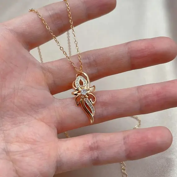 Buy Vintage Style Flower Necklace Pendant in 14K Filled Rose Gold ( Stamped 585) and Adorned with Lab Diamonds, 5 image