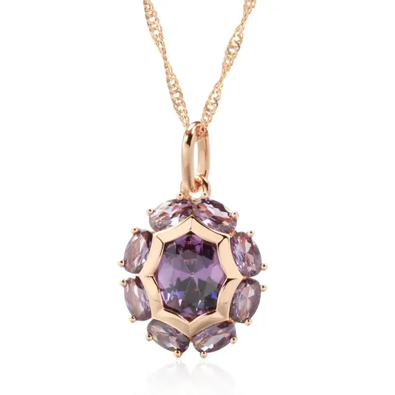 Buy Luxury Sparkling 14K Rose Gold Filled Oval Purple Natural Zircon Crystals Necklace, 2 image