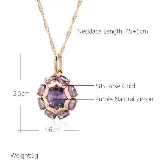 Buy Luxury Sparkling 14K Rose Gold Filled Oval Purple Natural Zircon Crystals Necklace, 4 image
