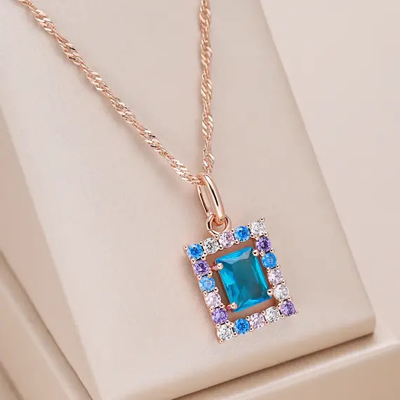 Buy Simple and Luxurious 14K Gold  Filled Blue Zircon Crystals Necklace